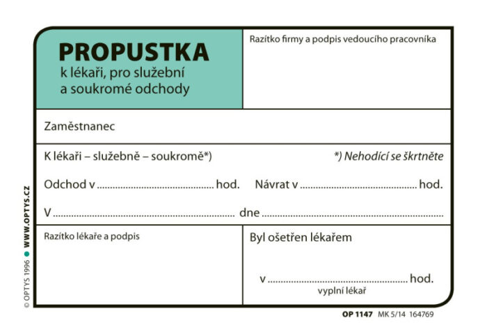 propustka k lékaři A7 OP1147